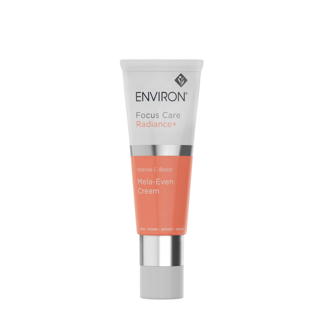Environ Focus Care Radiance+ Mela-Even Cream tube with orange and white design