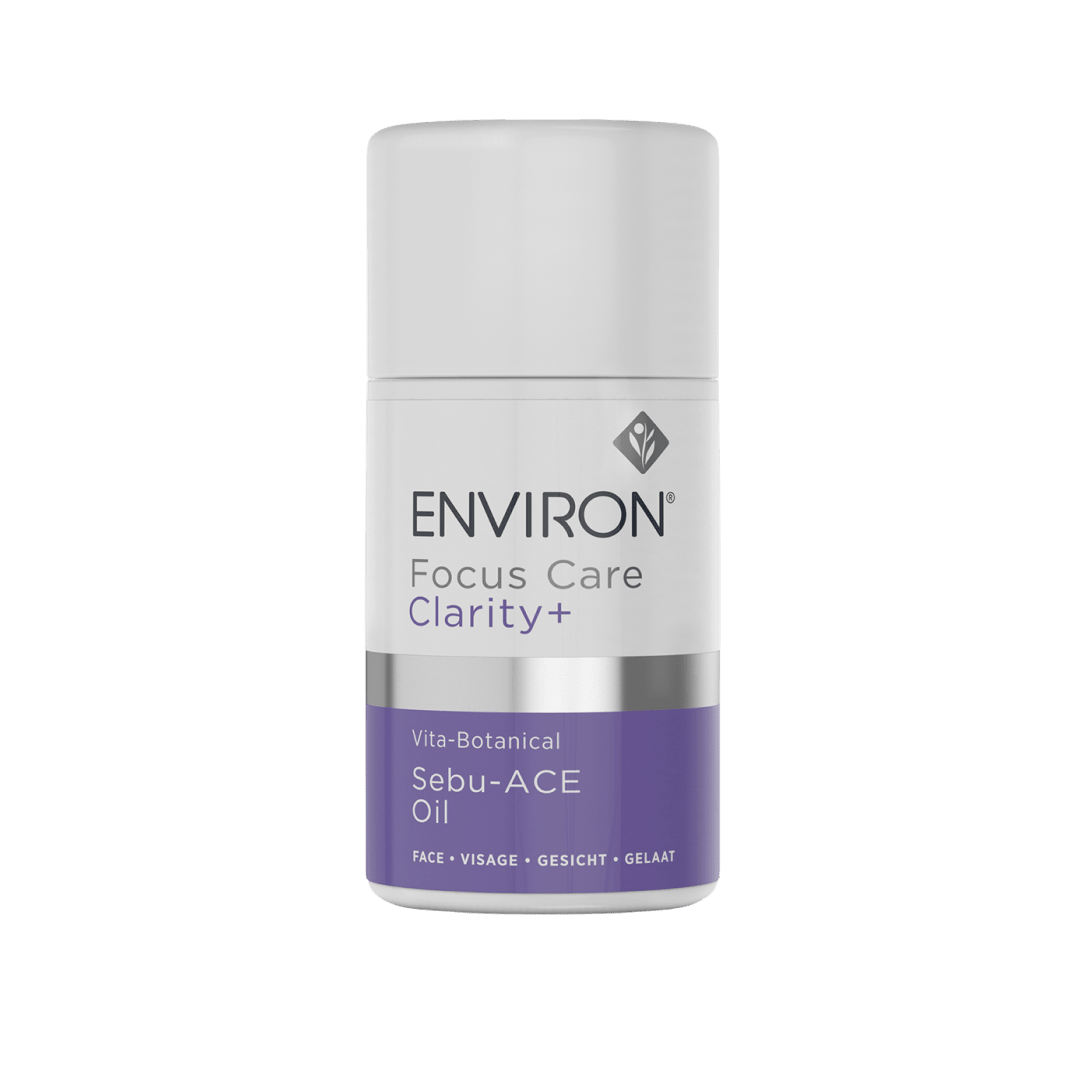 Environ Focus Care Clarity+ Sebu-ACE Oil bottle with purple label
