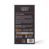 Back of the Ancient + Brave Cacao + Collagen Sachets box with product details and barcode