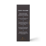 Side of the Ancient + Brave Cacao + Collagen Sachets box with ingredients and directions