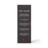 Side of the Ancient + Brave Cacao + Collagen Sachets box with ingredients and directions
