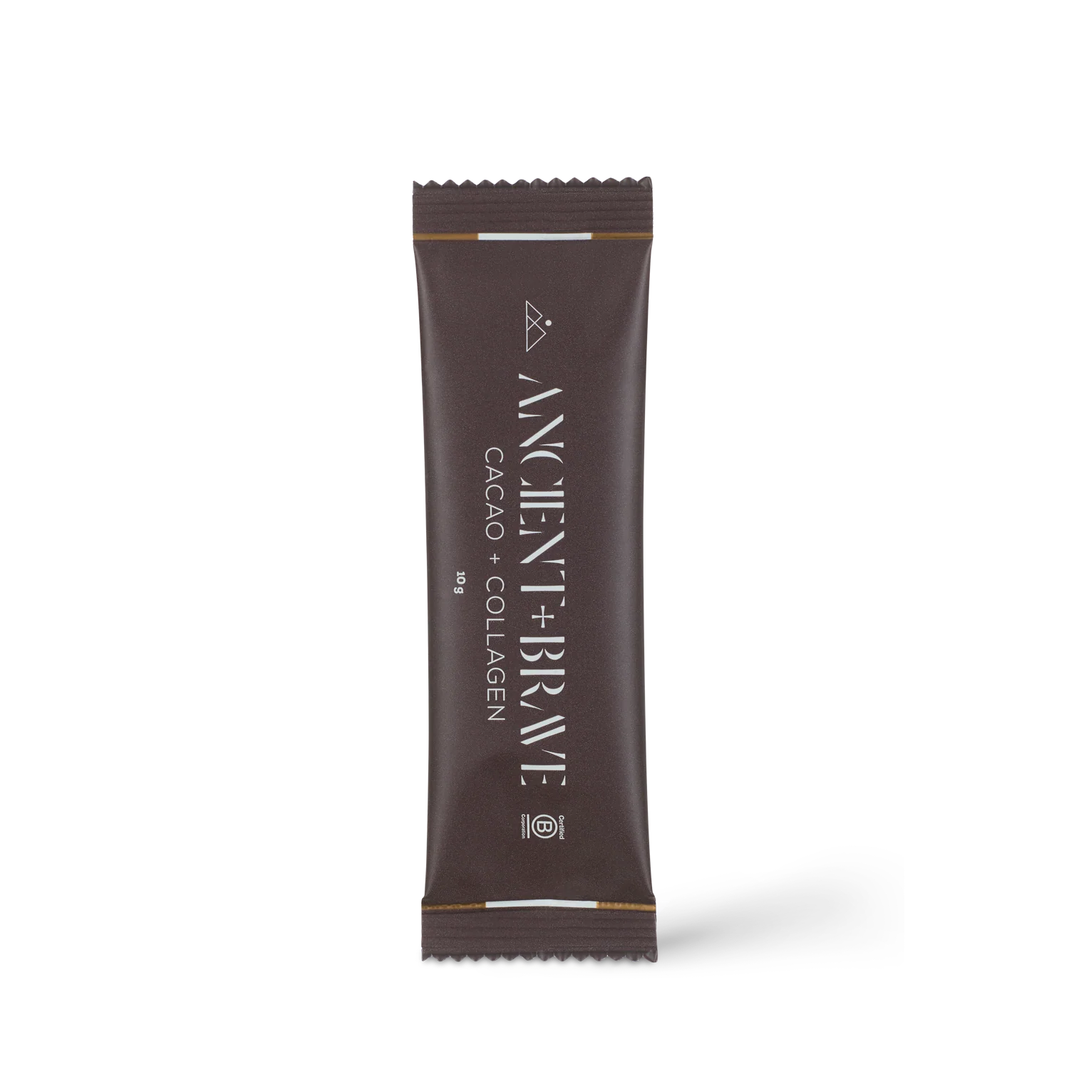 Single 10 g sachet of Ancient + Brave Cacao + Collagen with 2000 mg collagen