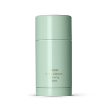Mint green deodorant stick with minimalist design on white background